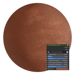 High-quality PBR procedural worn fabric texture for 3D rendering with customizable shader node settings in Blender.