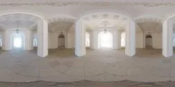 Spacious empty baroque room with natural light for 3D scene lighting and rendering.