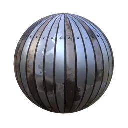 High-quality PBR metal plates texture for 3D rendering with realistic weathering and rivets perfect for game assets and architectural visualization.