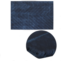 "Blue Chevron carpet 3D model for Blender 3D by CECCOTTI COLLEZIONI. Features a close-up view of a luxurious silk cloak-inspired rug with blue shadows and feathered arrows over a black rug."