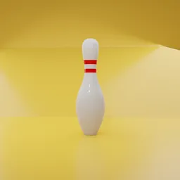 High-quality 3D-rendered bowling pin with striking red stripes, ideal for Blender projects and 3D modeling use.