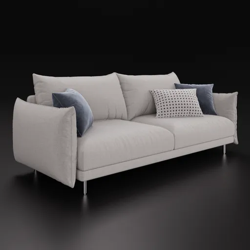 High-quality 3D-rendered contemporary fabric sofa with cushions, compatible with Blender 4.0+.