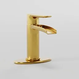 Realistic gold waterfall bathroom sink faucet, 3D model for Blender rendering.