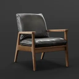 "Modern Arm Chair 01" 3D model by Vibrant Nordic in the "chair-table-set" category of BlenderKit features a sleek design with a black leather seat and Quixel Megascans textures. Inspired by Johan Lundbye and Walter Gropius, this wood furnishing is perfect for contemporary interiors. Created with Blender 3D software.