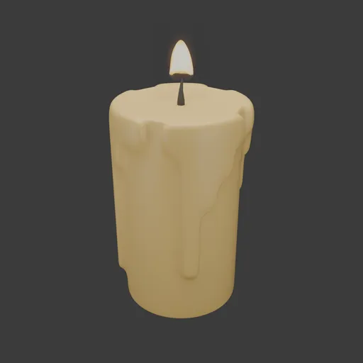 Realistic beeswax candle 3D model with flame, suitable for Blender rendering and cozy interior visualizations.