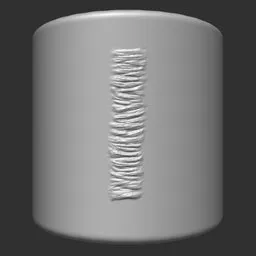 ER Welding Brush 14 imprint for 3D sculpting on cylindrical metal model surface in Blender 3D.