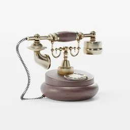 "Decorative Vintage Phone 3D model with 4K textures for Blender 3D software, featuring highly detailed rounded forms and sitting on a wooden stand. Ideal for ornamental purposes or authentic retro scenes."