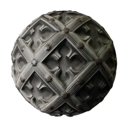 2K PBR Gothic Wood Carving Material for Blender 3D, detailed panel texture with displacement for realistic rendering.