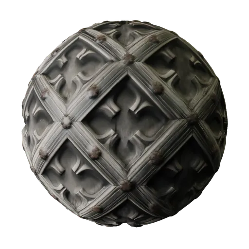 2K PBR Gothic Wood Carving Material for Blender 3D, detailed panel texture with displacement for realistic rendering.