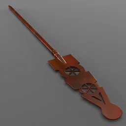 Realistic 3D model of wooden distaff for spinning fibers, designed for Blender with PBR textures, suitable for historical renderings.
