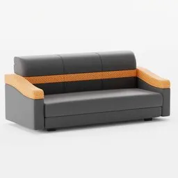 Modern three-seater black and orange sofa 3D model, optimized for Blender rendering.