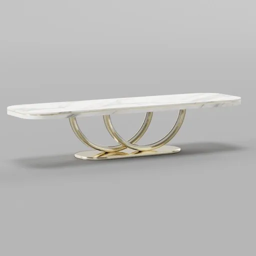 Sophisticated white and gold 3D model of a luxury dining table, ideal for high-end interior design visualization in Blender.