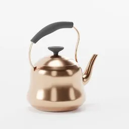 Bronze kettle 3D render, ideal for Blender 3D, with a reflective surface and black handle.