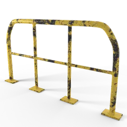 "Decorate your street scenes with this highly detailed and worn yellow metal handrail 3D model for Blender 3D, perfect for industrial and agricultural settings. Add an extra touch of realism with its rusty texture and heavy conduits."