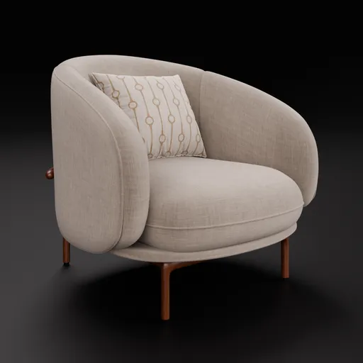 Detailed 3D model of a modern armchair with customizable fabric texture, compatible with Blender.