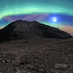 Landscape Night Moon Aurora