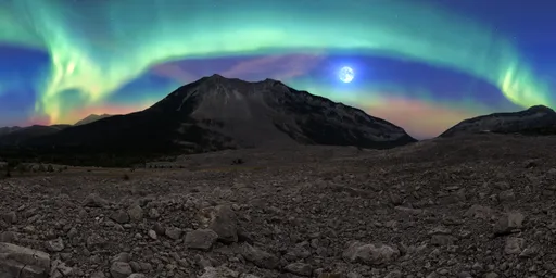 Landscape Night Moon Aurora