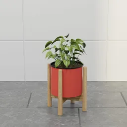Modern Red Planter with Tropical Plant