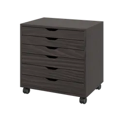 "Alex Drawer Unit - Wide: A wooden office storage unit with four drawers on wheels, designed for Blender 3D. This versatile piece can easily complement any style, whether as a support for a desk or as a standalone piece. Its clean and beautiful design makes it suitable for placement in the middle of a room."