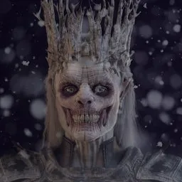 Detailed 3D rendering of a demonic face with icicle crown, optimized for Blender.