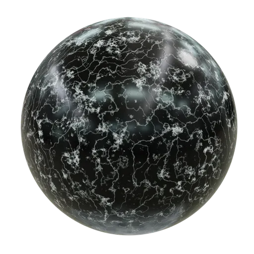 Highly detailed procedural black marble texture for 3D modeling and rendering, compatible with Blender and other PBR applications.