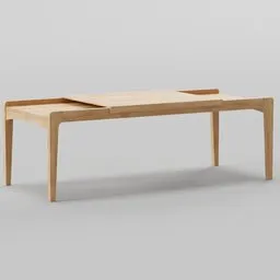 "Stylish wooden coffee table with drawer, 120x50x40 dimensions. Perfect for modern and simplistic interior design. 3D model created using Blender 3D software."