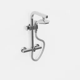 3D model of a sleek inox steel shower fixture with a handshower for Blender Holo Home designs.