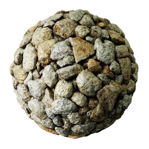 2K PBR realistic gravel texture for 3D modeling in Blender, with high detail and displacement mapping.