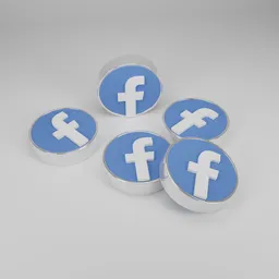 "3D rendered Facebook Logo Coin model in blue and white arranged in a circle. Idealized with no watermark signature and rendered with red shift for more details. Perfect for use in Blender 3D."
