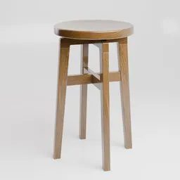 High-quality 3D model of a round wooden stool with realistic textures, compatible with Blender.