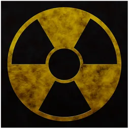 High-quality PBR metal material featuring a nuclear symbol, for use in Blender 3D and other compatible applications.