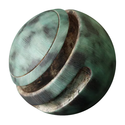 2K PBR texture for Blender with dark oak planks and faded paint, featuring displacement and dirt ambient occlusion for a distressed wood finish.