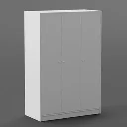 "KLEPPSTAD Ikea wardrobe 3D model created in Blender 3D - a simple yet efficient furniture solution for your clothing needs. Based on instructions from Latvian Ikea store, this 3D model features a white cabinet with a single door on a gray background. Add more of the KLEPPSTAD series for extra storage space."