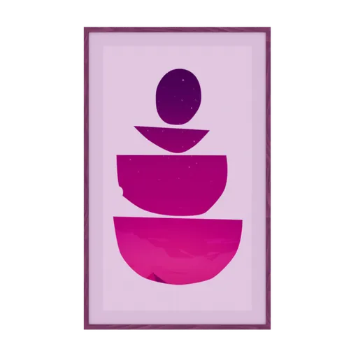 3D-rendered minimalist purple and pink geometric shapes art in a vertical frame for Blender modeling.
