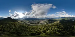 360-degree HDR panorama for scene lighting, featuring a mountainous Canadian terrain under a dramatic cloudy sky.