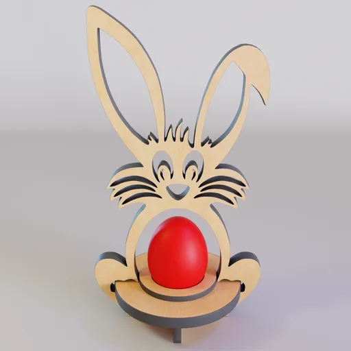 3D-rendered wooden bunny with an egg, ideal for Blender 3D artists and Easter-themed digital artwork.