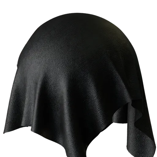 Black leather fabric PBR material for 3D rendering in Blender and other applications, showcasing detailed texture and tiling.