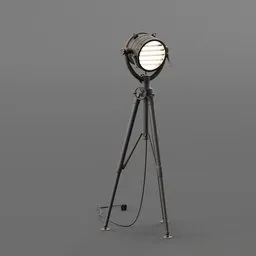 "Get the vintage feel with our highly-detailed Old Rusty Antique Floor Lamp 3D model for Blender 3D. Inspired by Vladimir Tatlin, this lamp on a tripod with a searchlight design features anamorphic flares and is perfect for fashion studio lighting or in-game use. Rendered in Unreal Engine, the lamp is the right side key light option for your studio lightning needs."