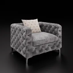 Highly detailed Blender 3D model of a tufted velvet armchair with customizable color, perfect for photorealistic interior rendering.
