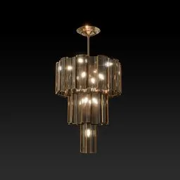 Elegant 3D-rendered glass and gold chandelier for realistic luxury interior visualization in Blender.