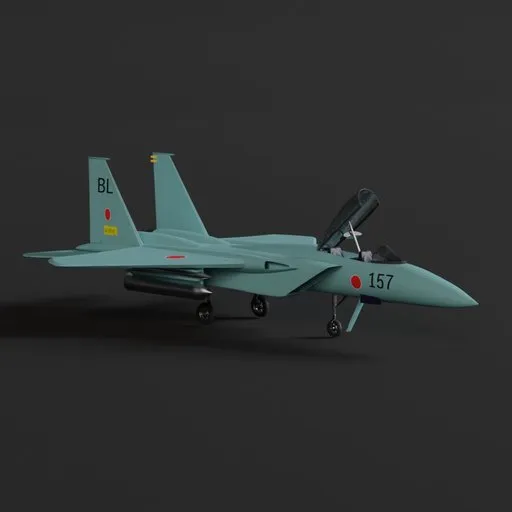 Detailed 3D model of F-15 fighter jet suitable for Blender rendering, military aviation design.