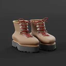 3D modeled Climbino boots in Blender, showcasing brand-new hiking footwear with intricate lace details.