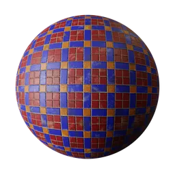 High-resolution PBR material with vibrant retro pattern for 3D modeling in Blender and other software.