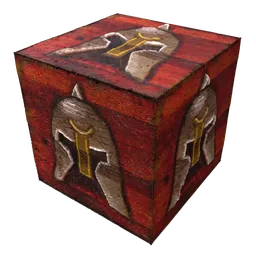 Detailed medieval-themed 3D model treasure box with PBR textures, ideal for historical and fantasy Blender renders.