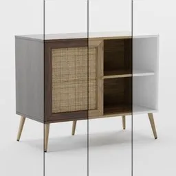 Wood and rattan bookcase