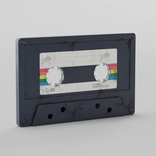 Detailed 3D model of a classic audio cassette tape for Blender rendering and animation.