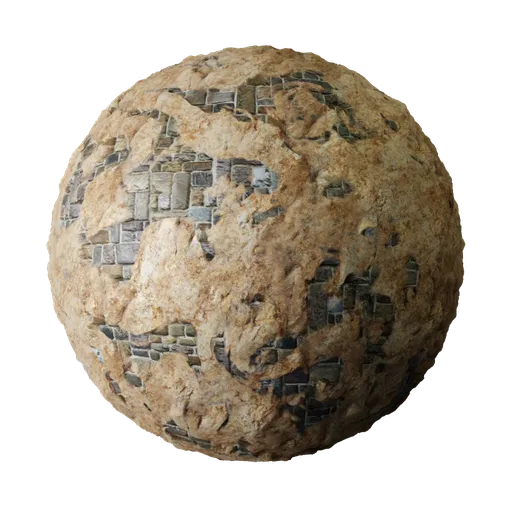 High-resolution 2K PBR Old Quarry Wall texture for 3D modeling, featuring detailed stone and brickwork with realistic displacement.