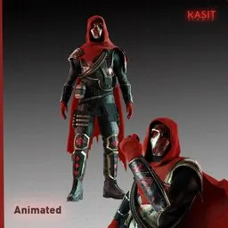 Low Poly Cyber character with PBR materials, ready for game animation including walk, run, punch, Idle poses. Blender compatible.