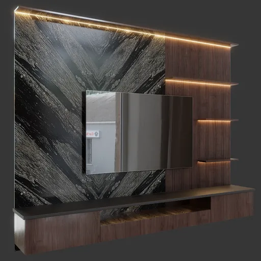 Modern Blender 4.1 3D model showcasing a sleek TV unit with clean lines and realistic textures.