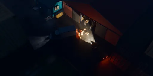 Cinematic Night Warehouse Loading Scene